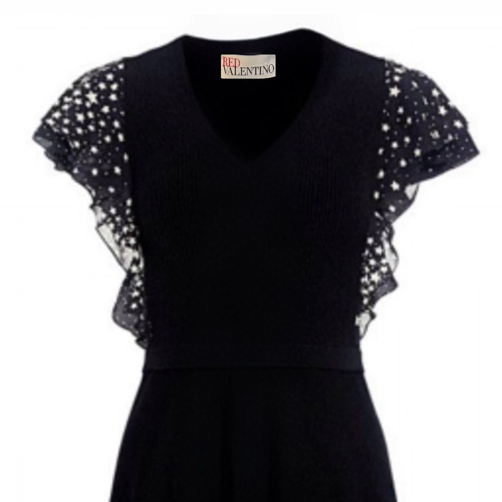 amazing condition VINTAGE RED Valentino Black Dress with Starry Sleeves